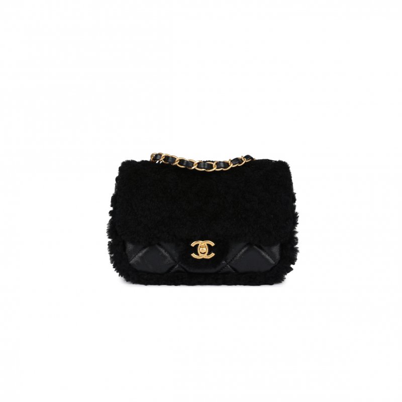 (image for) CHANEL MASTER MINI SHEARLING FLAP BAG BLACK LAMBSKIN BRUSHED GOLD HARDWARE AS5148 (18*12*6cm)
