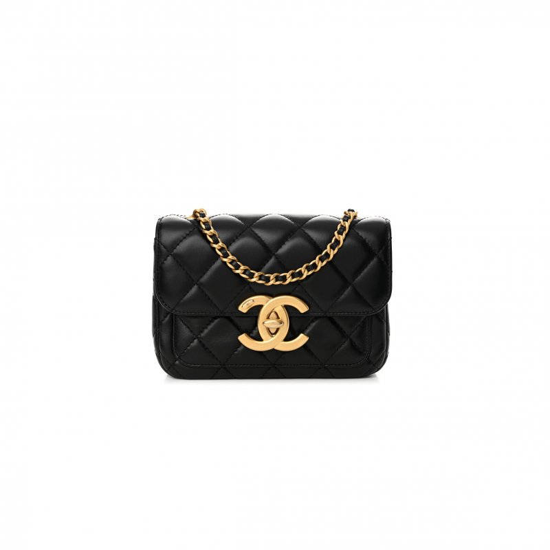 (image for) CHANEL MASTER MINI OVERSIZED CC FLAP BAG IN SHINY QUILTED LAMBSKIN BLACK AS5026 (19*13.5*7cm)