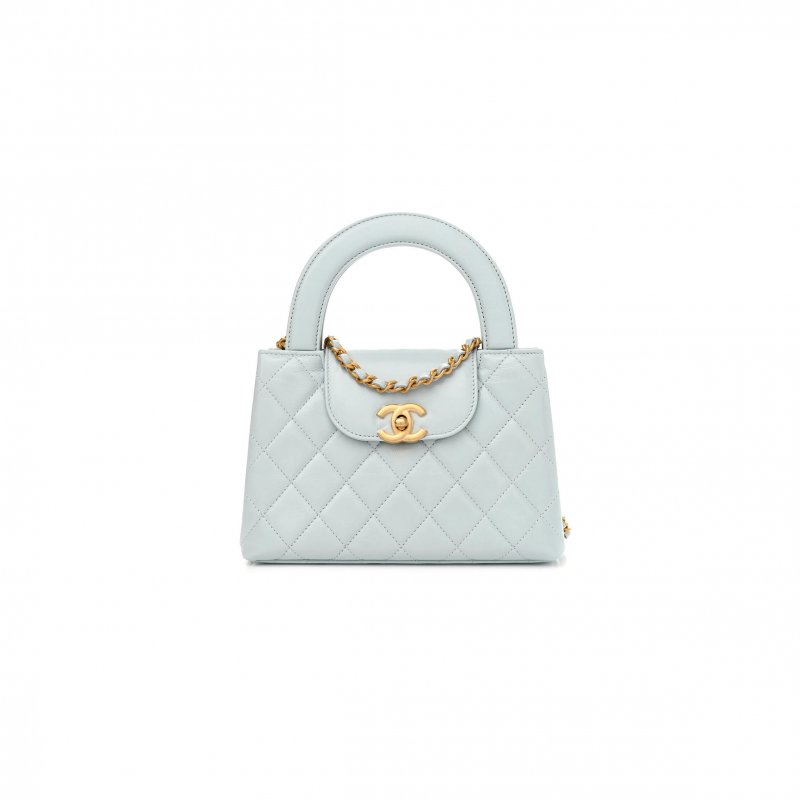 (image for) CHANEL SHINY AGED CALFSKIN QUILTED NANO KELLY SHOPPER LIGHT BLUE AS4461 01 (19*13*6cm)