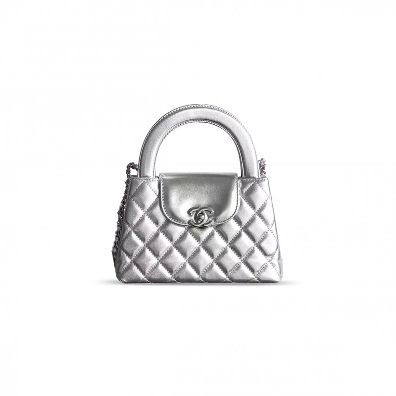 (image for) CHANEL SILVER QUILTED LAMBSKIN MINI KELLY SILVER HARDWARE AS4416 (19*13*7cm)