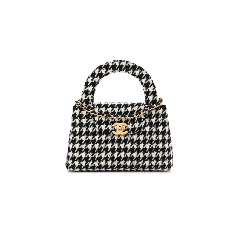 (image for) CHANEL TWEED HOUNDSTOOTH QUILTED NANO KELLY SHOPPER BLACK WHITE AS4416 (19*13*7cm)