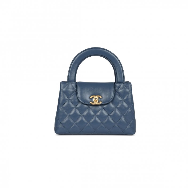 (image for) CHANEL KELLY SHOPPER BLUE SHINY CALFSKIN BRUSHED GOLD HARDWARE AS4416 (19*13*7cm)
