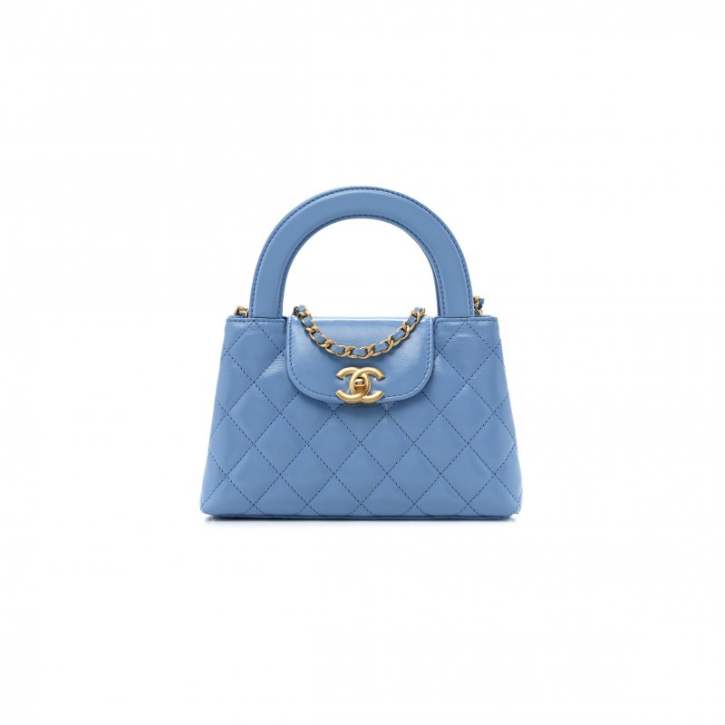 (image for) CHANEL SHINY CALFSKIN QUILTED NANO KELLY SHOPPER BLUE AS4416 (19*13*7cm)
