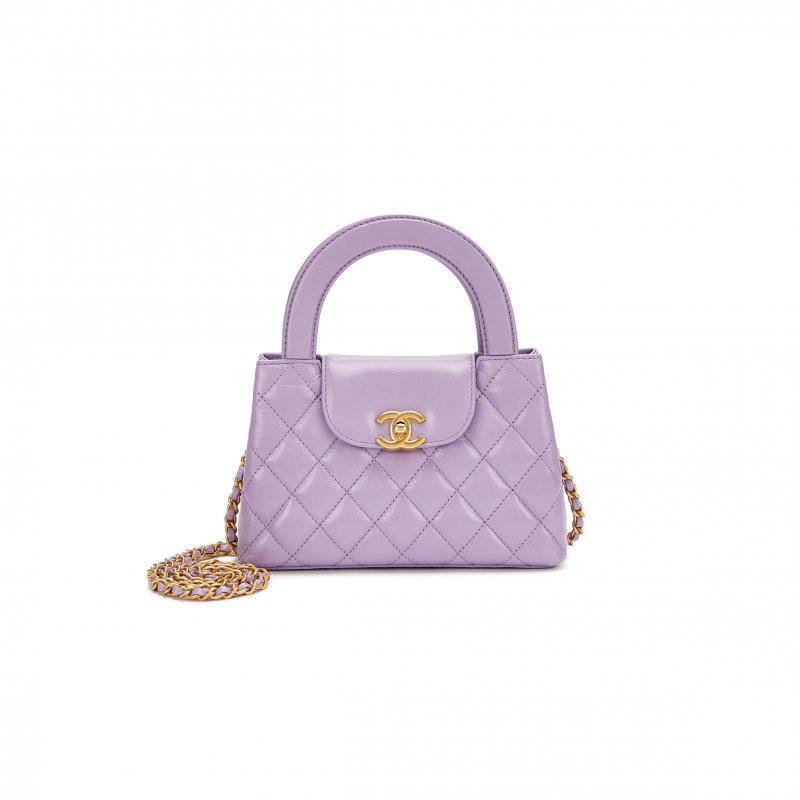 (image for) CHANEL PURPLE QUILTED CALFSKIN MINI KELLY BAG GOLD HARDWARE AS4416 (19*13*7cm)