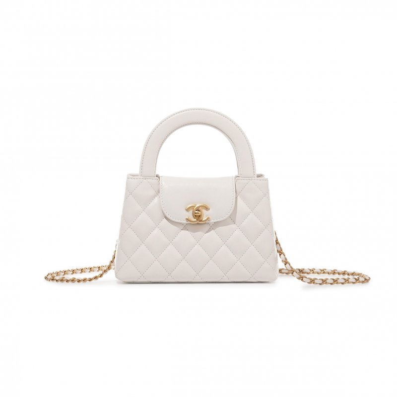 (image for) CHANEL WHITE QUILTED AGED CALFSKIN MINI KELLY BAG BRUSHED GOLD HARDWARE AS4416 (19*13*7cm)
