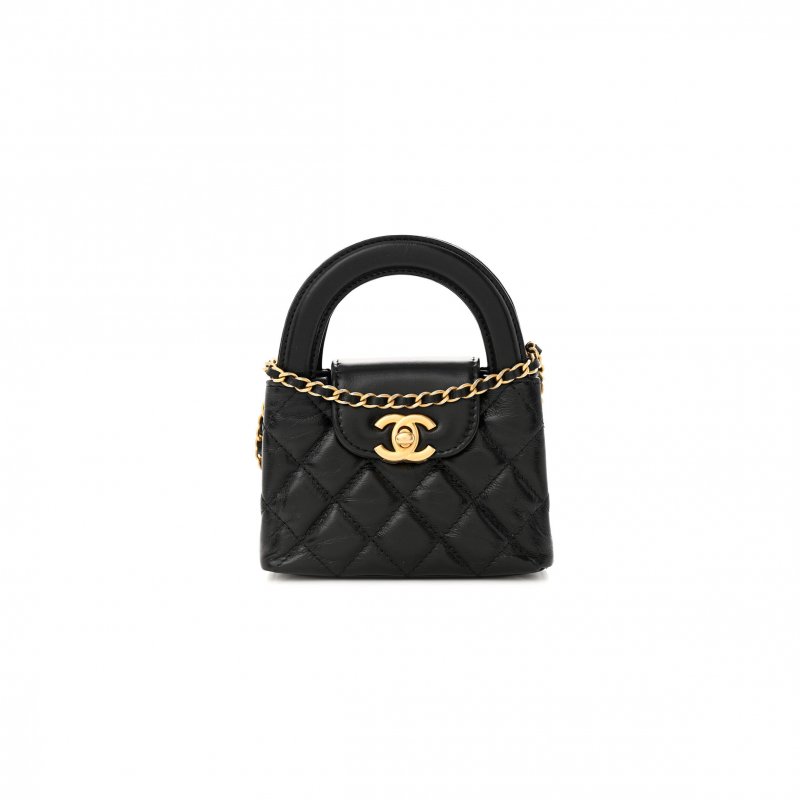 (image for) CHANEL SHINY CALFSKIN QUILTED MINI NANO KELLY SHOPPER BLACK (12.5*8*4cm)