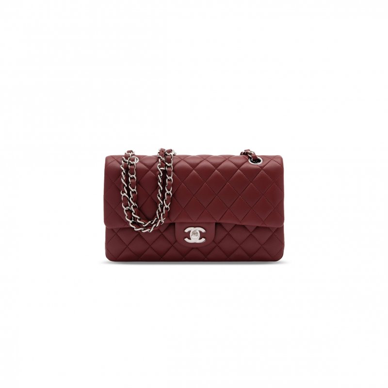 (image for) CHANEL MEDIUM CLASSIC FLAP BAG WITH SILVER HARDWARE BURGUNDY A01112 (25*16*8cm)