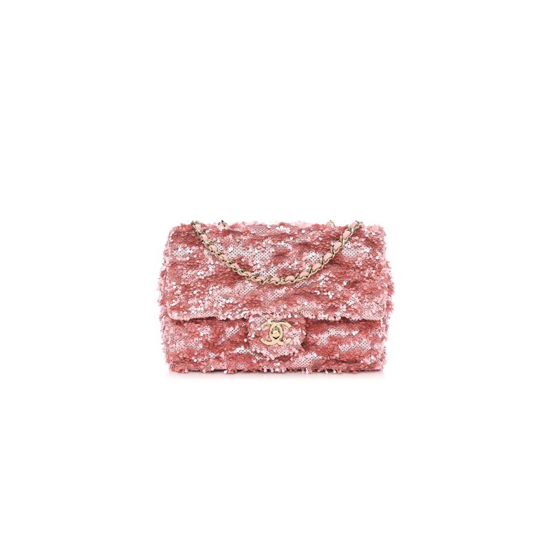 (image for) CHANEL FLAP BAG SEQUINS & GOLD-TONE METAL GOLDEN & PINK AS4561 (21*14*8cm)