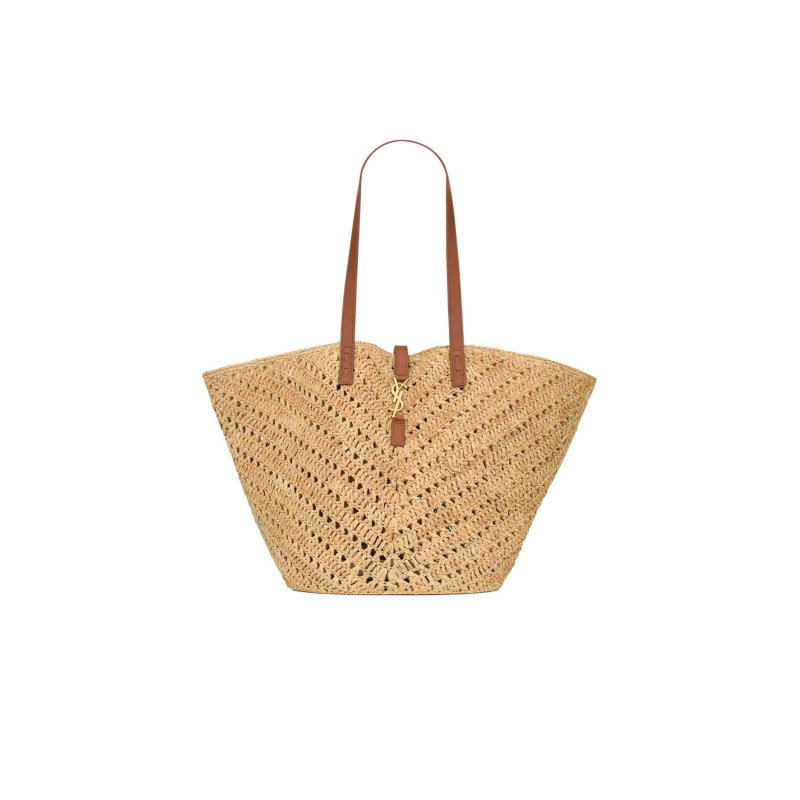 (image for) YSL PANIER MEDIUM IN RAFFIA AND VEGETABLE-TANNED LEATHER 740375GAADJ2080 (44*20*21cm)