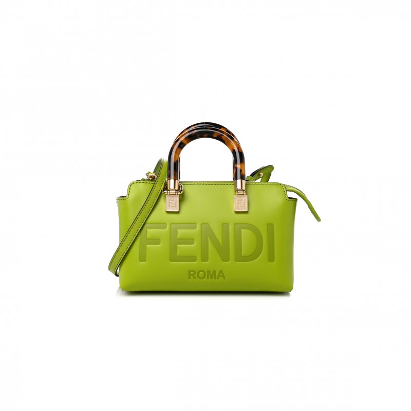(image for) FENDI VITELLO KING PLEXIGLASS LOGO EMBOSSED MINI BY THE WAY TOP HANDLE BOSTON BAG WASABI (20*12*9cm)