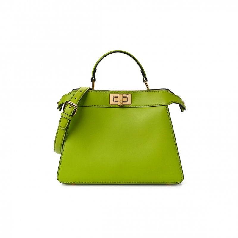 (image for) FENDI VITELLO SETA SHINY NAPPA BI-COLOR SMALL PEEKABOO I SEE U SATCHEL WASABI WHITE (27*20*10cm)