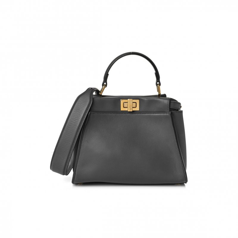 (image for) FENDI VITELLO SETA CHENILLE FF MINI PEEKABOO ICONIC SATCHEL ANTHRACITE ASFALTO (23*17*11cm)