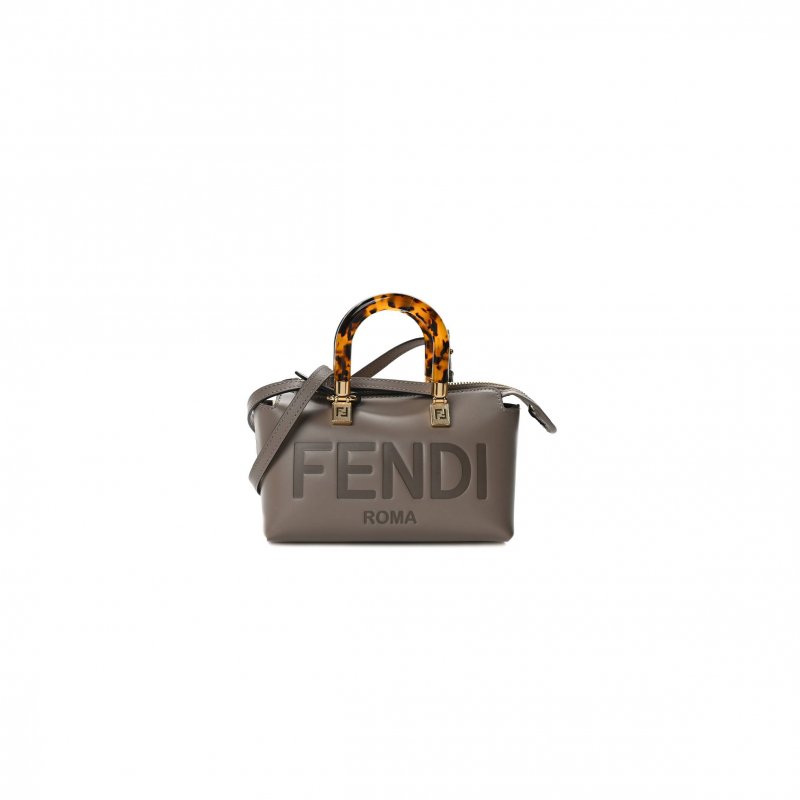 (image for) FENDI VITELLO KING PLEXIGLASS LOGO EMBOSSED MINI BY THE WAY TOP HANDLE BOSTON BAG TORTORA (18*11*8cm)