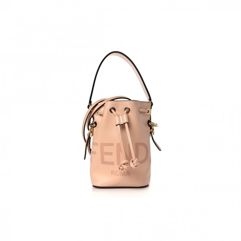 (image for) FENDI VITELLO KING F IS FENDI LOGO EMBOSSED MINI MON TRESOR BUCKET BAG LIGHT ROSE (11*10*10cm)