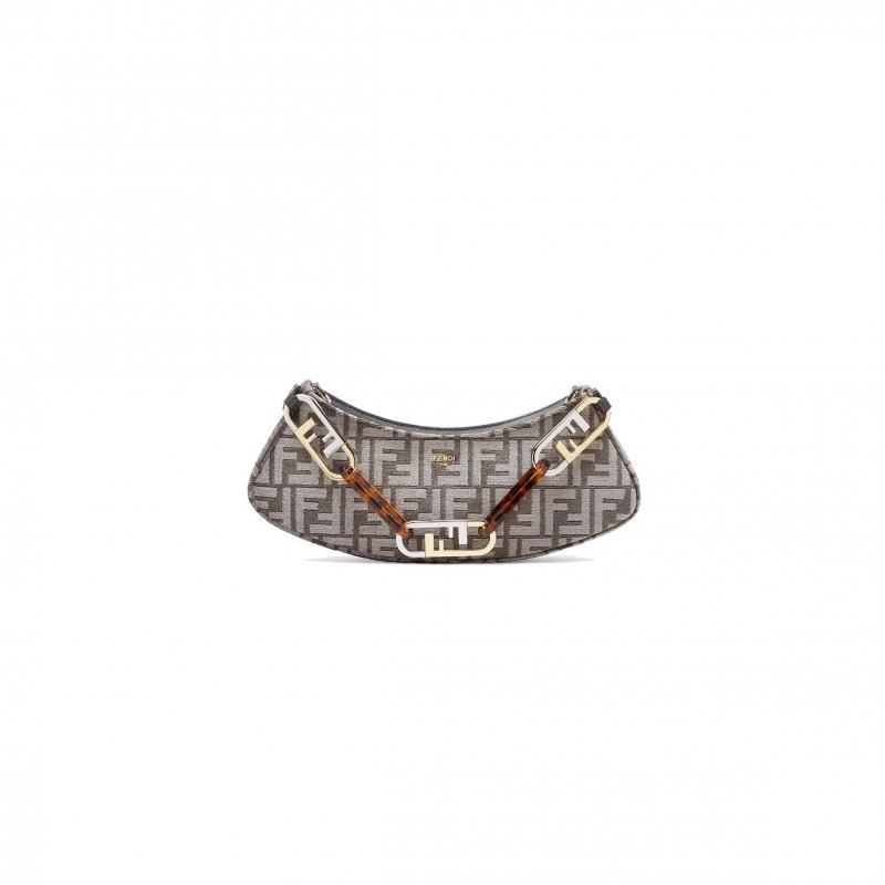 (image for) FENDI O’LOCK SWING - DARK GRAY TAPESTRY FABRIC POUCH 8BS068AL9QF1IVG (32*11*5cm)