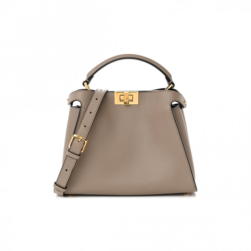 (image for) FENDI VITELLO TAHITI BURRO MEDIUM PEEKABOO ICONIC ESSENTIALLY SATCHEL TORTORA BLACK (27*21*12cm)