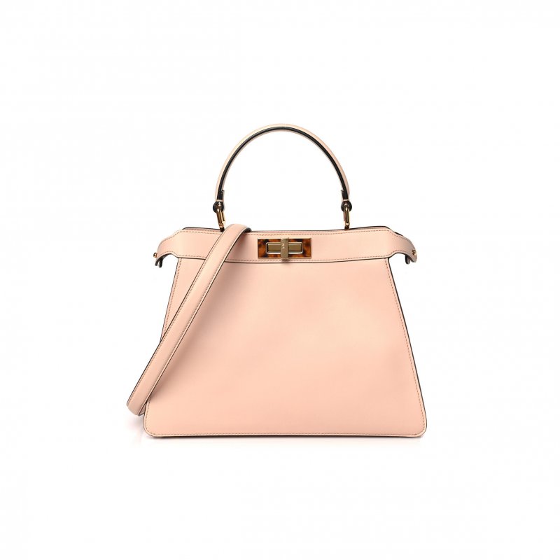 (image for) FENDI VITELLO SETA SHINY NAPPA PLEXIGLASS MEDIUM PEEKABOO I SEE U SATCHEL LIGHT ROSE (33*25*13cm)