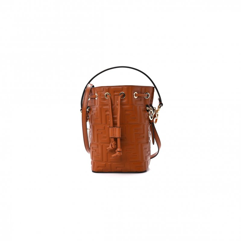 (image for) FENDI VITELLO LIBERTY F IS FENDI FF 1974 EMBOSSED MINI MON TRESOR BUCKET BAG BRANDY (20*13*11cm)