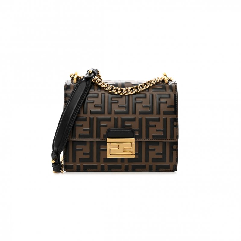 (image for) FENDI VITELLO LIBERTY BI-COLOR FF 1974 EMBOSSED SMALL KAN U SHOULDER BAG MAYA BLACK (19*15*9cm)