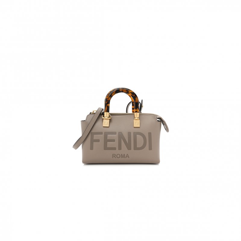 (image for) FENDI VITELLO KING PLEXIGLASS LOGO EMBOSSED MINI BY THE WAY TOP HANDLE BOSTON BAG TORTORA (17*11*8cm)