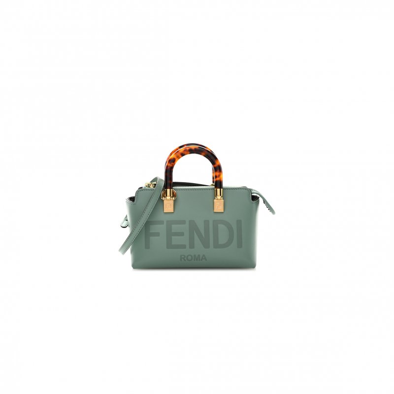 (image for) FENDI VITELLO KING PLEXIGLASS LOGO EMBOSSED MINI BY THE WAY TOP HANDLE BOSTON BAG MENTA (18*11*9cm)