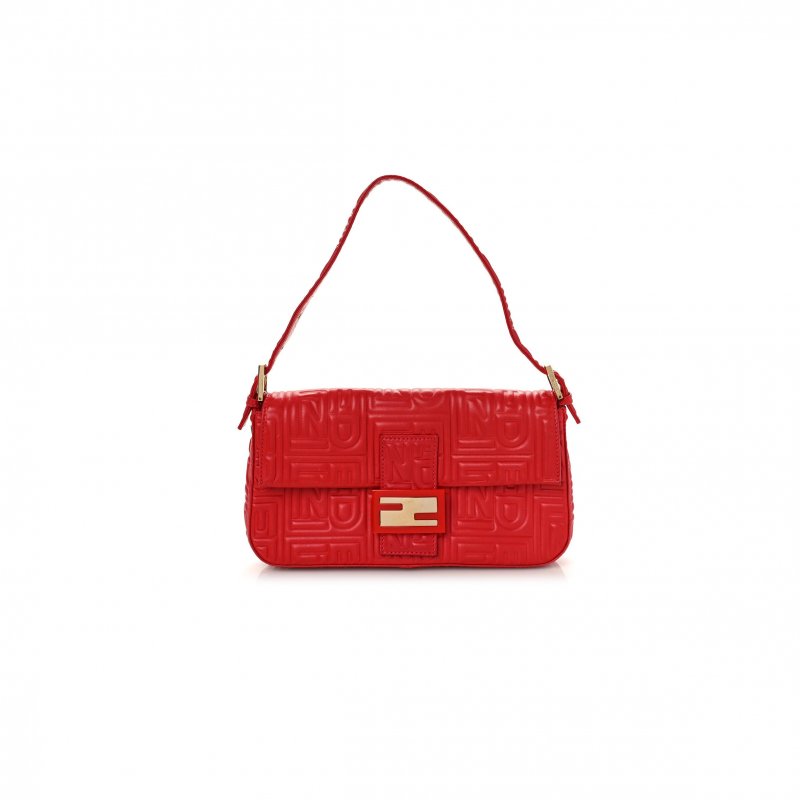(image for) FENDI NAPPA LOGO EMBOSSED BAGUETTE RED (26*14*4cm)