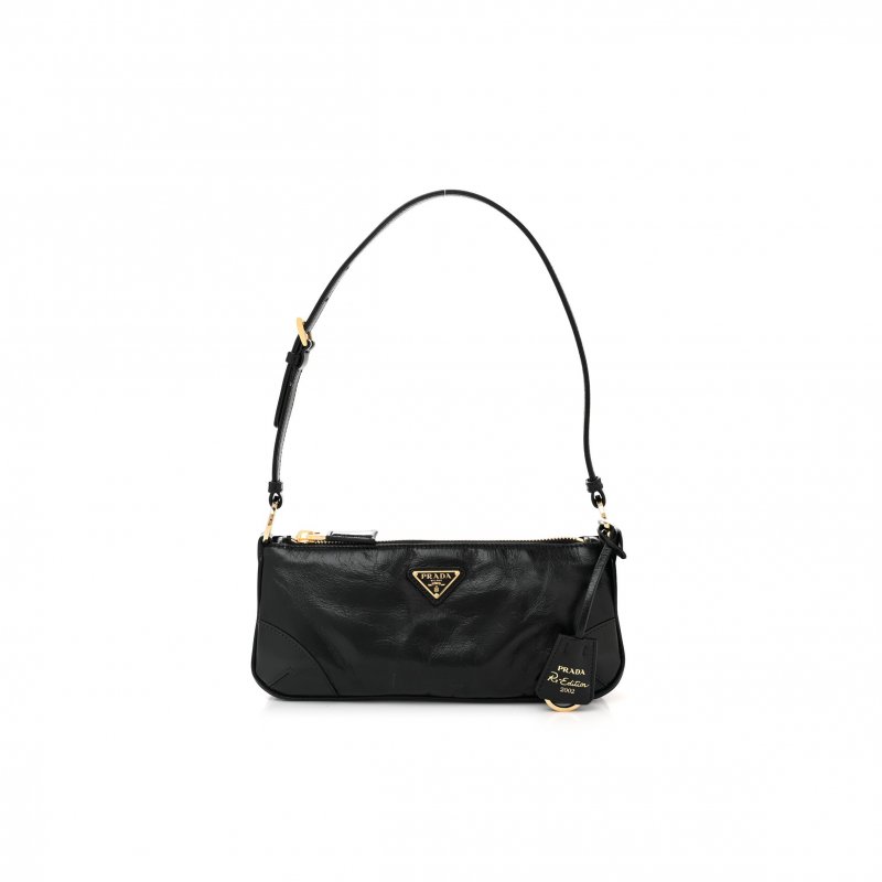 (image for) PRADA VITELLO SHINE BRUSHED CALFSKIN RE-EDITION 2002 SHOULDER BAG BLACK (24*10*6cm)