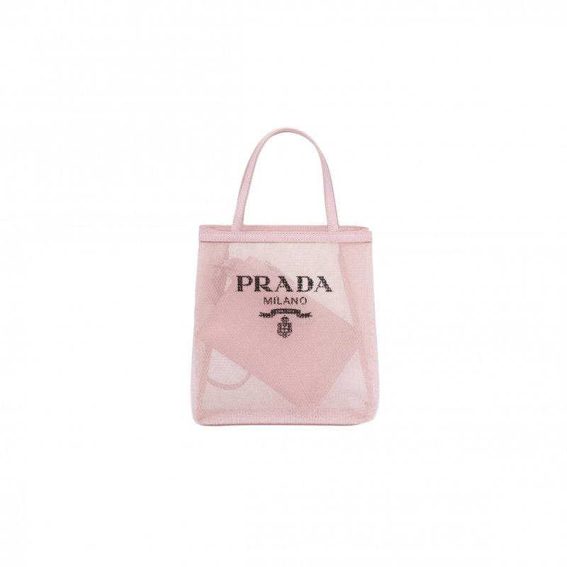 (image for) PRADA SMALL SEQUINED MESH TOTE BAG IN ALABASTER PINK 1BG417 (22*20*8cm)