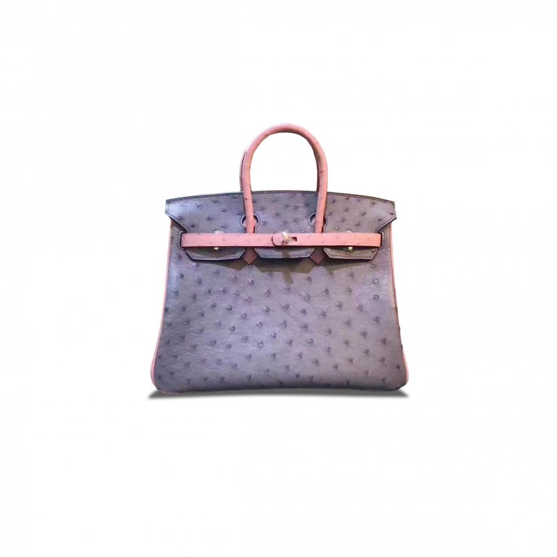 (image for) HERMÈS MASTER BIRKIN 25 OSTRICH LEATHER IRIS PURPLE AND CERAMIC PINK GOLD BUCKLE H041944CK58 (25*20*13cm)