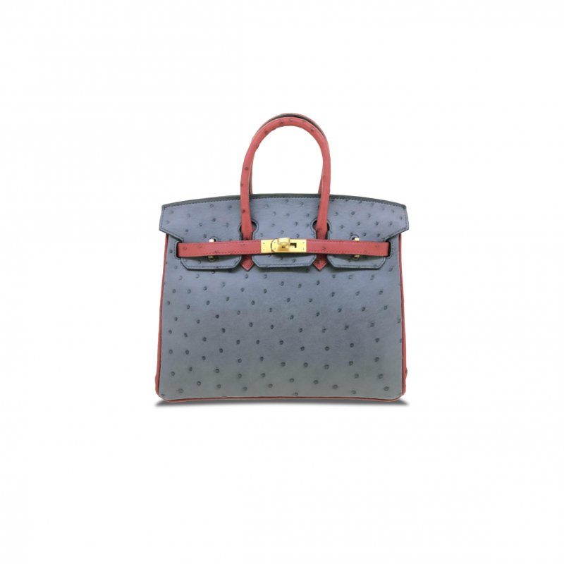 (image for) HERMÈS MASTER BIRKIN 25 OSTRICH LEATHER GREY AND RED GOLD BUCKLE H041944CK56 (25*20*13cm)