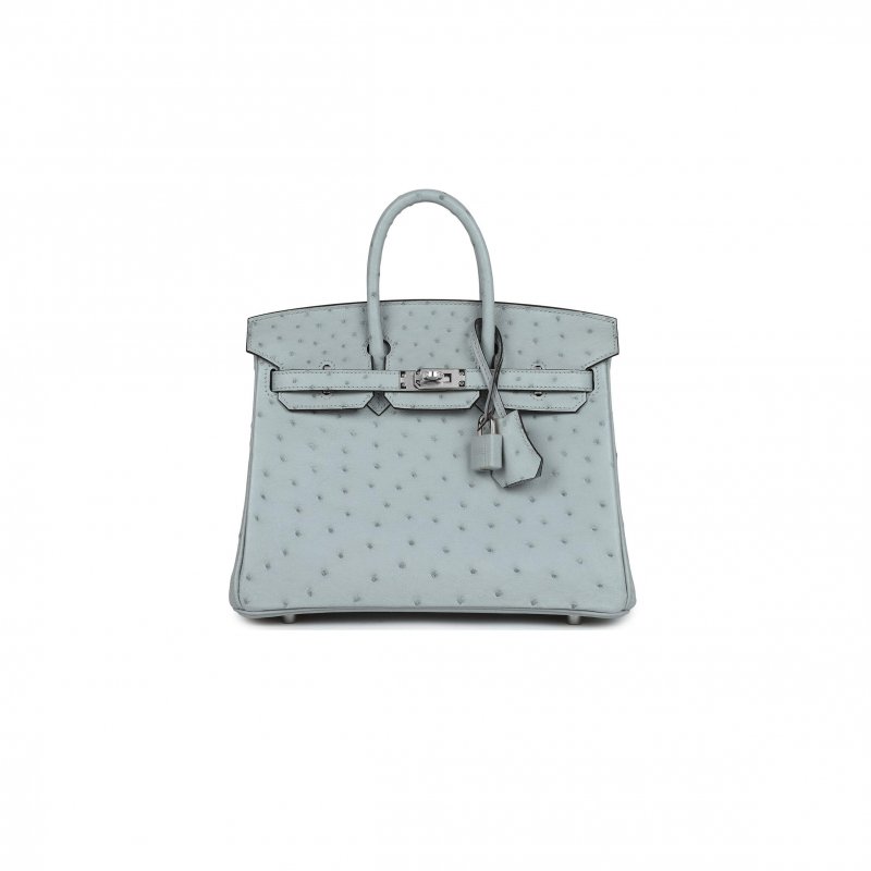 (image for) HERMÈS MASTER BIRKIN 25 OSTRICH LEATHER LINEN BLUE SILVER BUCKLE H041944CK64 (25*20*13cm)