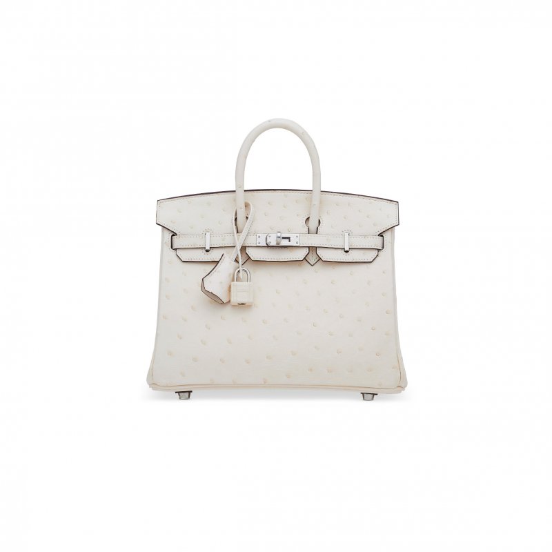 (image for) HERMÈS MASTER BIRKIN 25 OSTRICH LEATHER WOOL WHITE SILVER BUCKLE H041944CK86 (25*20*13cm)