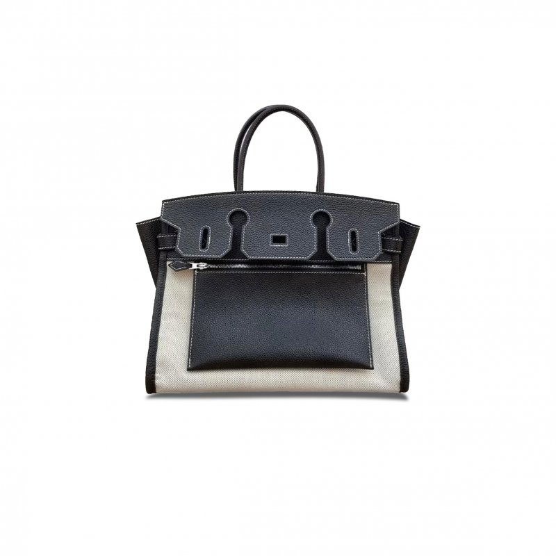 (image for) HERMES MASTER BIRKIN CONTRASTING COLOR SOFT LEATHER CANVAS SADDLE BAG 1034063395 (30*21*17cm)
