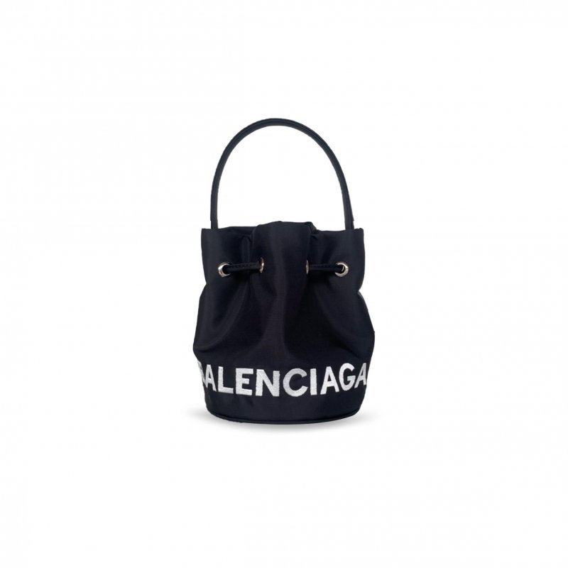 (image for) BALENCIAGA WOMEN'S WHEEL DRAWSTRING BUCKET BAG MINI IN BLACK 656682H854N1055 (18*15*15cm)