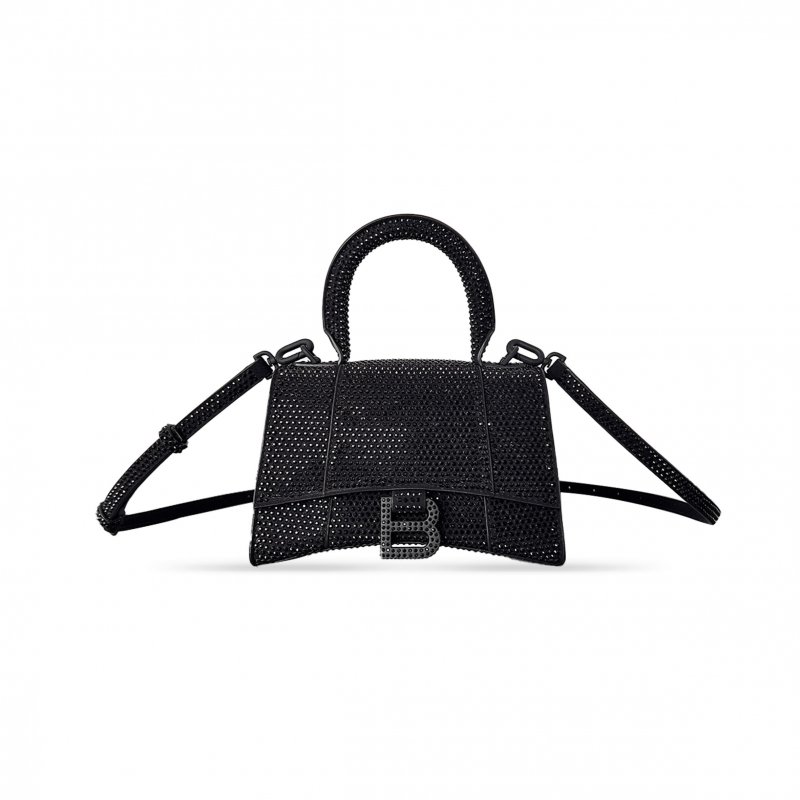 (image for) BALENCIAGA WOMEN'S HOURGLASS HANDBAG XS WITH RHINESTONES BLACK 5928331S4CY8210 (18.8*13*7.9cm)