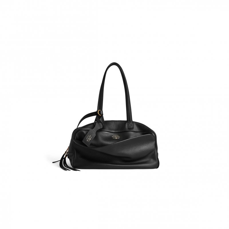 (image for) BALENCIAGA WOMEN'S CARRIE BOWLING BAG MEDIUM IN BLACK 8264252ABNQ1000 (35.8*18.7*16.5cm)